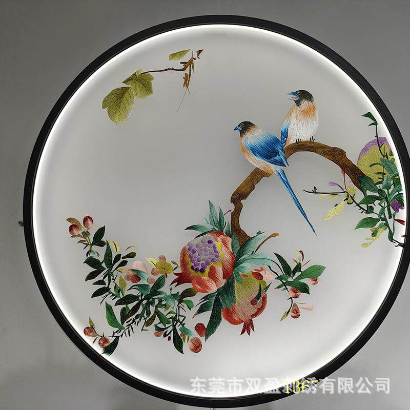 刺绣双面绣半透明纱布画心刺绣苏绣屏风隔断玄关中式花鸟笑口常