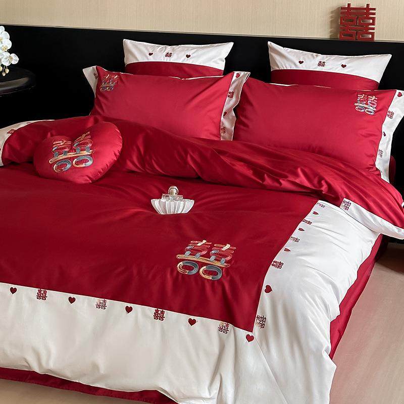 囍~100S长绒棉全棉四件套贡缎红色刺绣新中式结婚庆纯棉床单床笠,3C数码配件,其它配件,淘宝优惠券,粉丝福利购,淘宝优惠卷