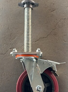 加厚6寸红色移动脚手架轮子尼龙脚轮带丝杠L刹车分开升降万向轮AB