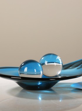 琉璃轻奢蓝色水果盘现代样板v间客厅茶几桌面售楼处干果收纳盘摆