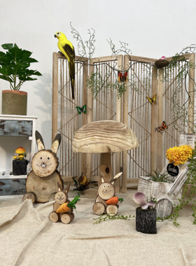 兔子摆件幼儿园自然角装饰民x宿橱窗院子摆件环境布置材料屏风装
