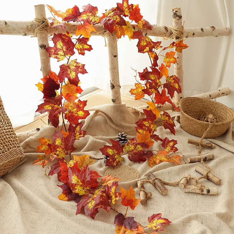 仿真红枫叶藤条塑料花藤树叶子装饰藤蔓假花格栅吊顶植物管道缠绕