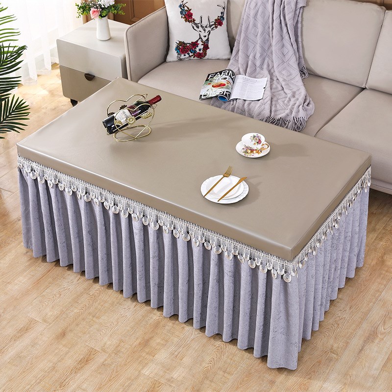 全包茶几桌布套连体防水防油防尘皮罩欧式雪尼尔布艺家用正长方形