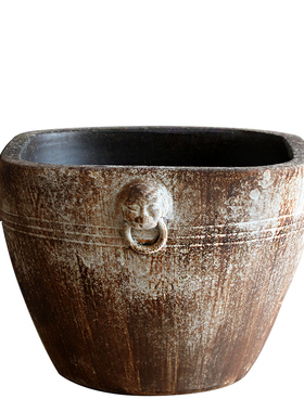 复古陶瓷仿古大缸粗陶手工圆坛方水缸大花盆鱼缸落地摆件庭院园林