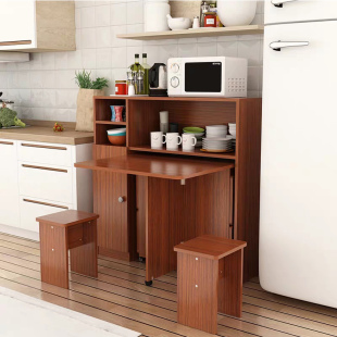 折叠餐桌家用小户型简约可移动伸缩餐桌边柜组合长方形简易吃饭桌