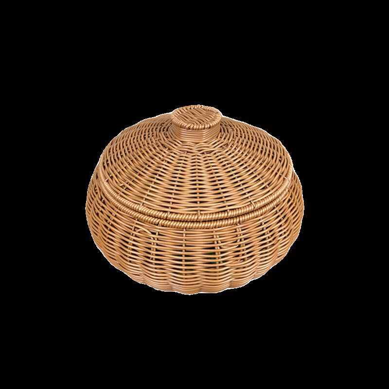 W208南瓜煲仿藤手工圆形田园客厅家用酒店干果零食收纳篮筐24*14