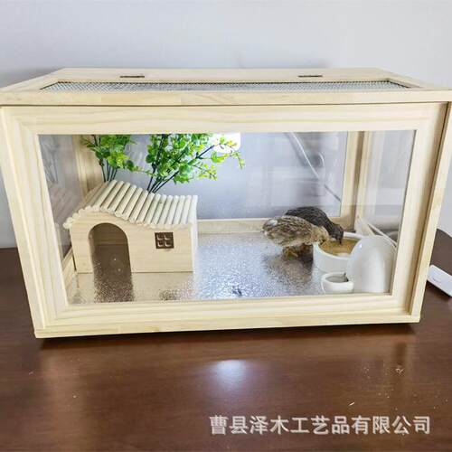木质芦丁鸡饲养箱透明前窗造景鸡笼保温透气木质别墅仓鼠箱