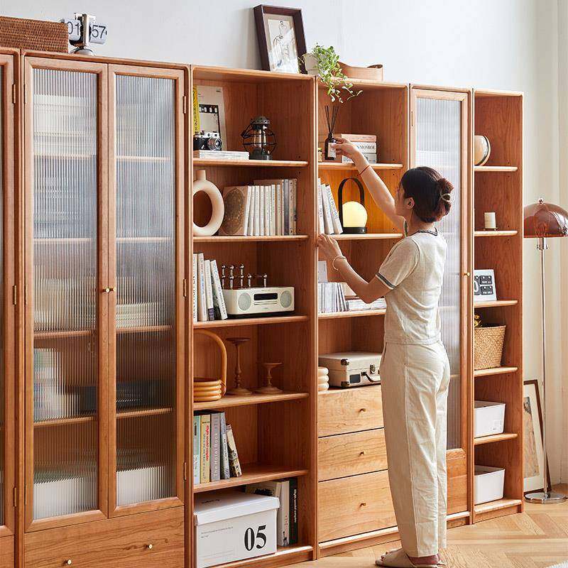 IL实木书柜日式家用樱桃木落地书架新中式带玻璃门展示,特色手工艺,其他特色工艺品,淘宝优惠券,粉丝福利购,淘宝优惠卷