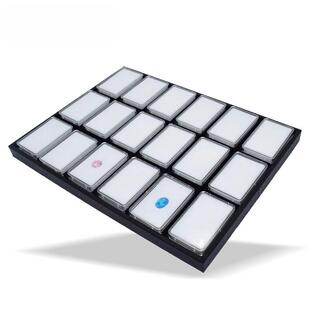 高档记忆棉裸石盒带托盘18格黑漆布宝石彩宝盒8位钻石透明盒