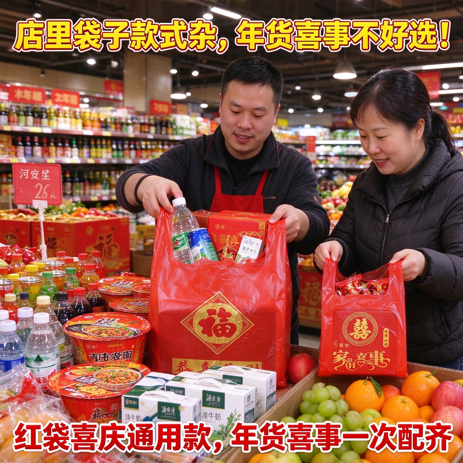 喜庆红色喜字福字塑料袋婚庆回礼大号手提方便袋加厚喜糖袋背心袋