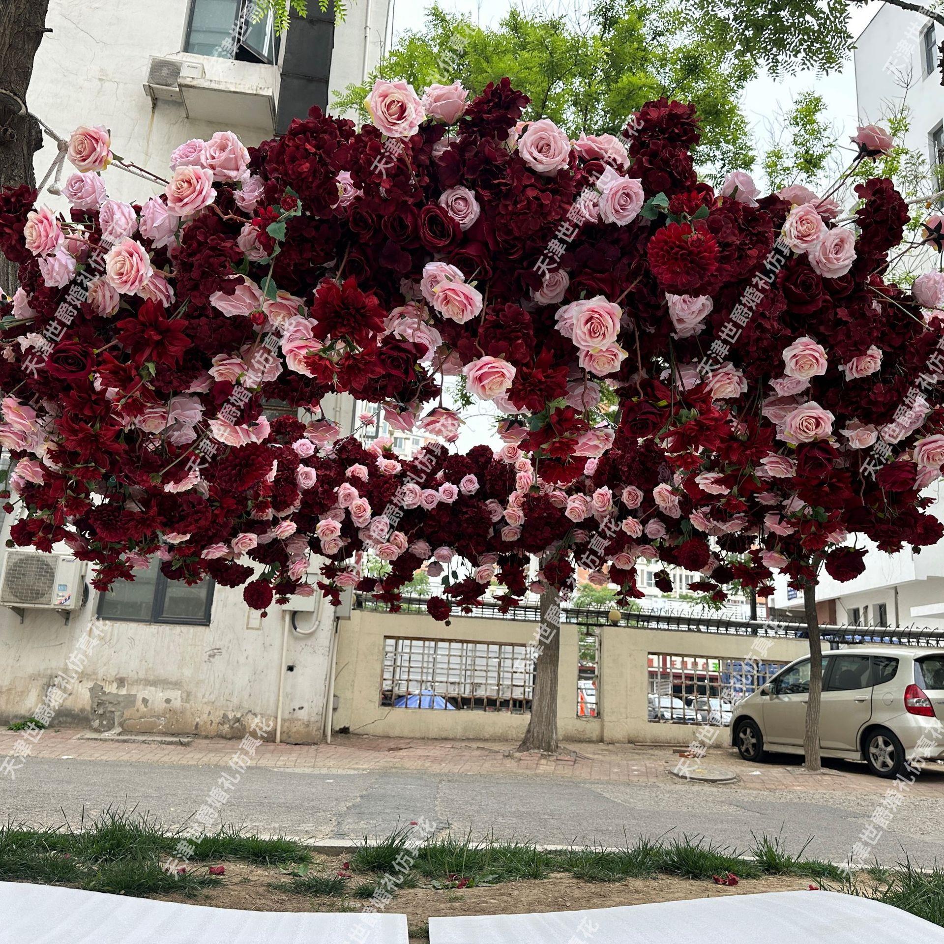 世爵婚庆典礼装饰仿真花花艺2.4m酒红吊顶花环