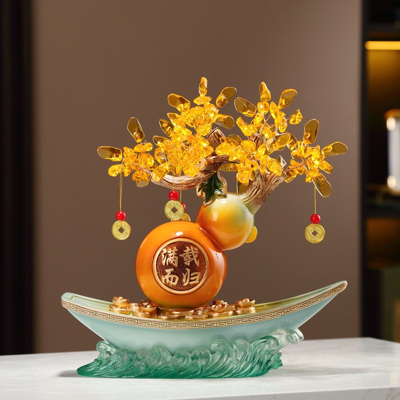 葫芦发财树摆件轻奢创意客x厅装饰品摆件满载而归一帆风顺帆船