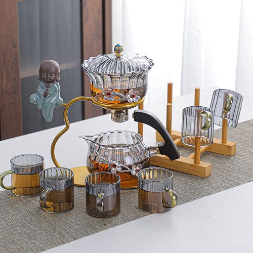 耐热玻璃透明懒人茶具套装家用茶杯磁吸灰色茶具喝茶功夫茶壶泡茶