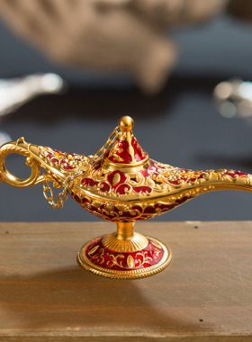 阿拉丁神灯壶h摆件敦煌许愿灯金属家居装饰异域风情拍摄道具酒壶