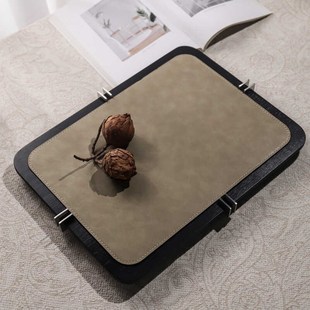 欧式 轻奢金属实木香薰皮革托盘摆件样板间家居卧室首饰收纳盘