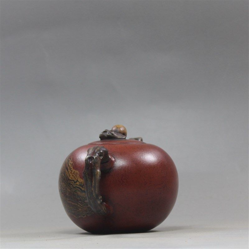 紫砂壶纯全手工仿古仿老清水泥紫泥仿品周桂珍制绞泥寿桃壶茶壶