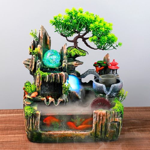 鱼缸小型客厅家用循环流水瀑布带氧气的生态造景迷你桌面招财摆件