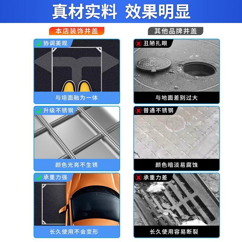 纯304不锈钢隐形井盖方形装饰x下水道井盖铺砖201下沉式沙井盖定