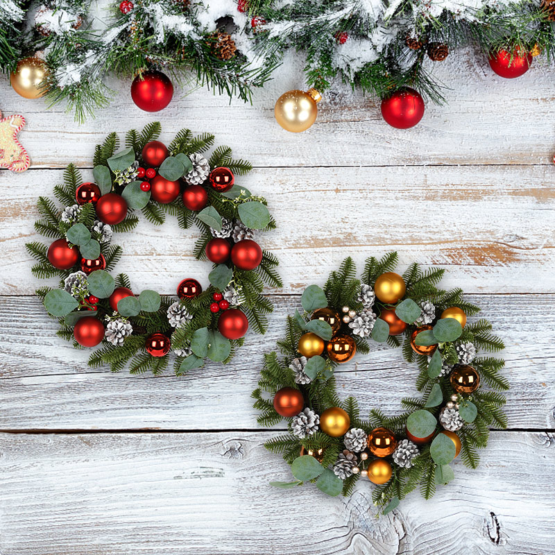 圣诞节装饰品5j0cm圣诞花环门挂红果装饰球藤圈蝴蝶结草藤壁挂