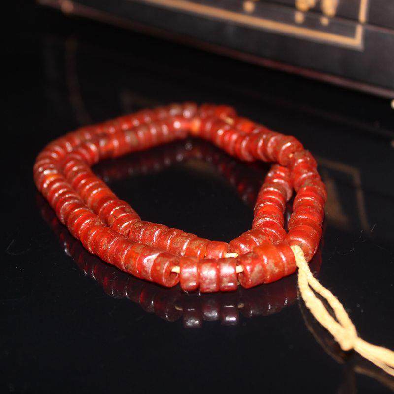 西亚老玛瑙酒红玛瑙隔珠串 仿古108颗念珠配饰 隔片隔珠 古珠收藏
