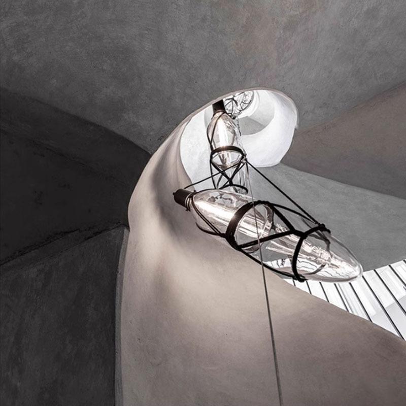 北欧创意艺术玻璃灯日式绳艺楼梯吊灯现代客厅餐桌简约氛围感灯具