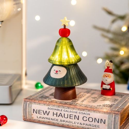 阿楹 迷你可爱新款桌面小圣诞树灯装饰琉璃发光摆件客厅场景布置