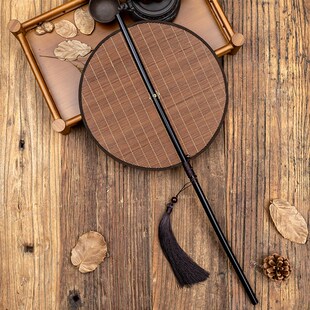 古风箭竹腰扇汉服团扇中国风长柄流苏可卷曲折扇T古典便携挂腰扇