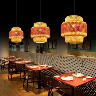 新中式婚礼竹编灯笼中国风灯罩复古竹子餐厅火锅店吊灯