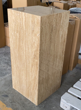 浅黄色天然米f洞石大理石定制雕塑立柱石材底坐玄关柱摆件基座摆