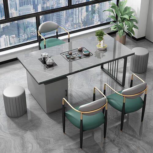 现代简约办公茶桌烧水壶嵌入式家用E小茶台轻奢岩板阳台茶桌椅组