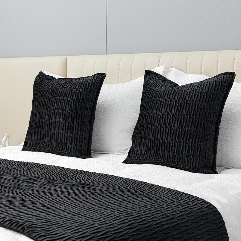 轻奢复古黑色搭毯酒店床尾巾床头靠枕现代简约样板间床旗抱枕腰枕