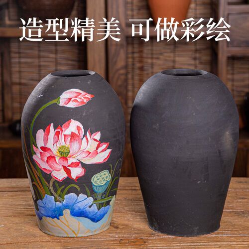 手工黑陶土陶罐粗陶花瓶无釉陶器泥瓦罐复古摆件酒店民宿茶室装饰