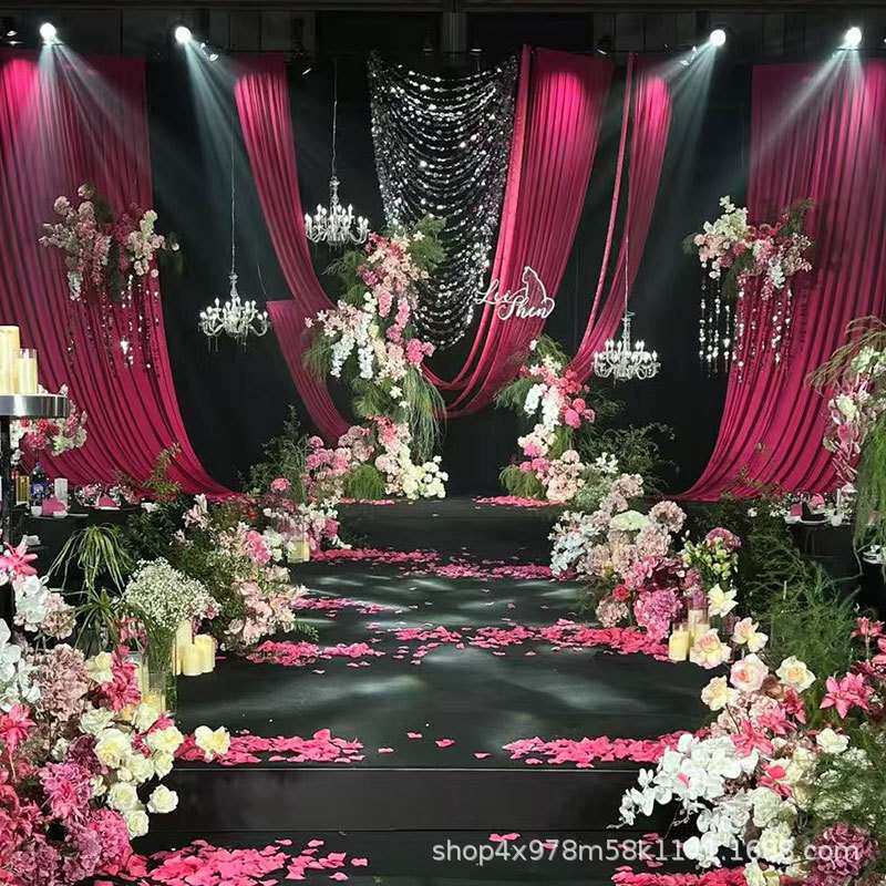 婚庆金丝绒背景纱幔牛奶丝打底布舞台场景布置婚礼背景布幔幕布