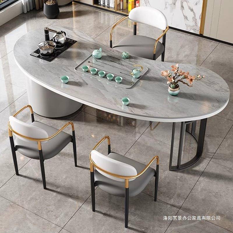 轻奢现代简约岩板茶桌客厅家用办公茶台阳台办公室小型茶桌椅组合