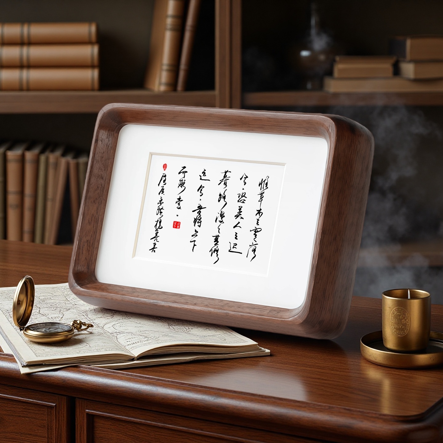 麒麟才子实木相框+榫卯高级摆台