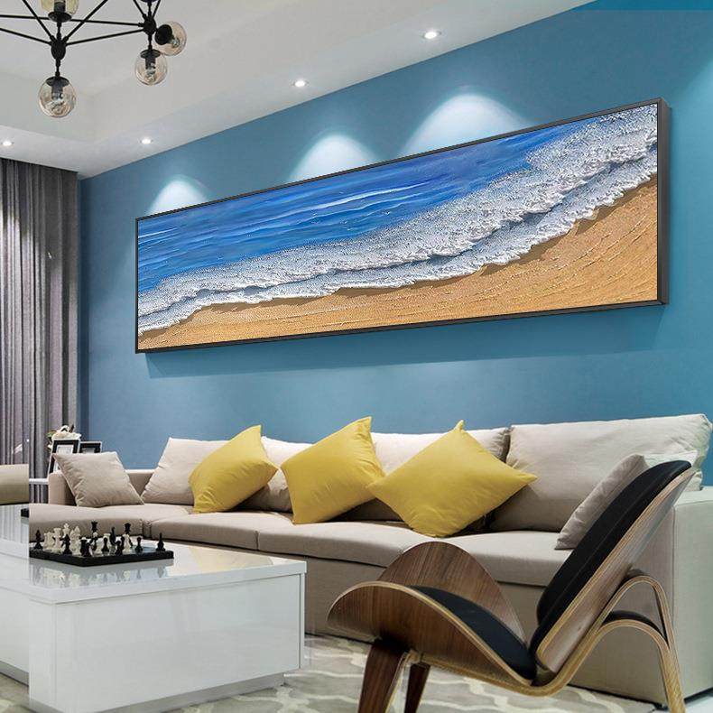 海浪厚肌理石英砂纯手绘油画客厅大幅横幅装饰画蓝色大海卧室挂画,金属材料及制品,金属加工件/五金加工件,淘宝优惠券,粉丝福利购,淘宝优惠卷