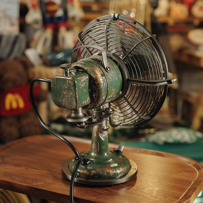 IMASU金属复古电风扇台扇家用A仿古怀旧锈绿色粉色台式摇头循环扇