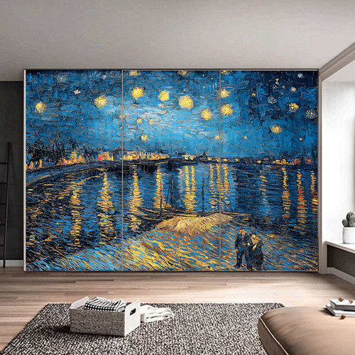 梵高星空门贴画整张自粘装饰卫生间玻璃卧室衣柜木门翻新防水墙贴