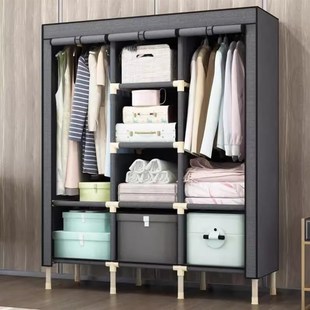 布衣柜钢管加粗加固组装双人简易钢架布艺收纳衣柜经济现代型衣橱