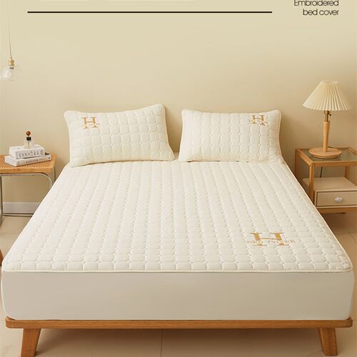 A类原棉刺绣大豆纤维夹棉床笠单件2024新款防尘床罩床垫保护罩