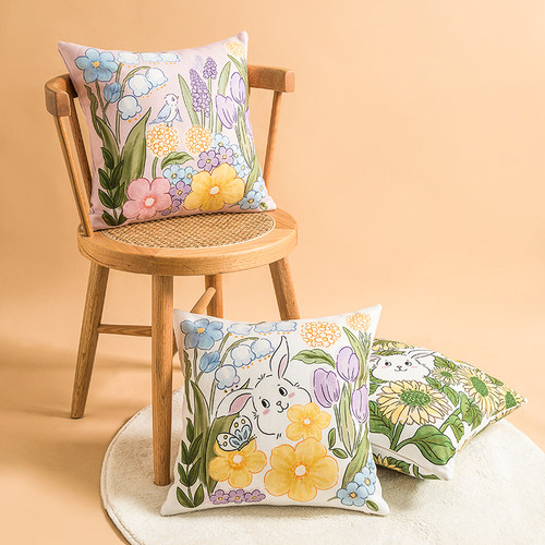 可爱兔子棉麻抱枕客厅沙发靠枕飘窗装饰靠垫民宿酒店床上抱枕双面