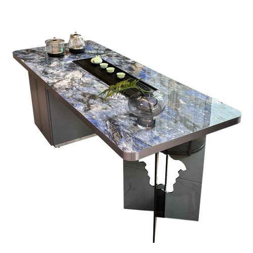 蓝翡翠奢石岩板茶台嵌入式高级设计师轻奢茶桌办公室亚克力泡茶桌