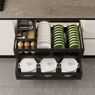 3035cm深度浅柜橱柜拉篮不锈钢厨房橱柜抽屉式 碗碟篮阻尼轨道