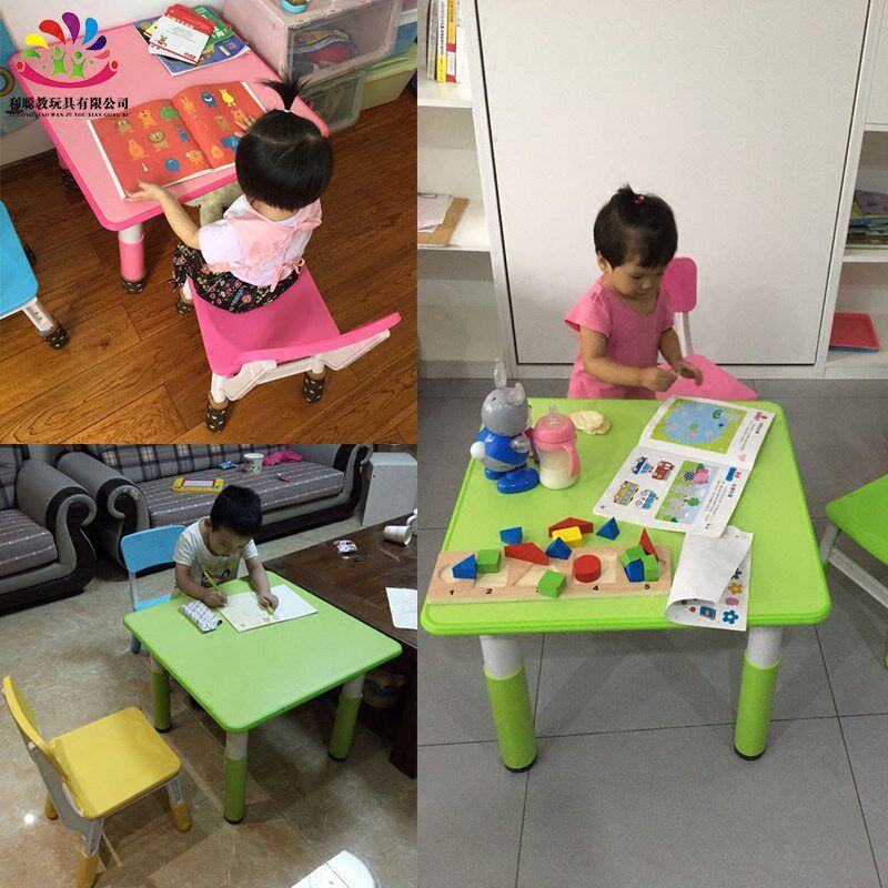幼儿园桌子儿童升降学习课桌椅 幼儿园防火板正方桌 宝宝游戏桌椅