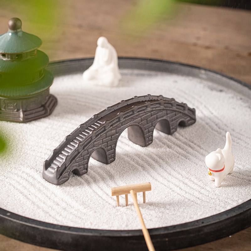 古建筑陶瓷廊桥石拱桥梁古桥园艺鱼缸水族假山造景装饰微景观摆件