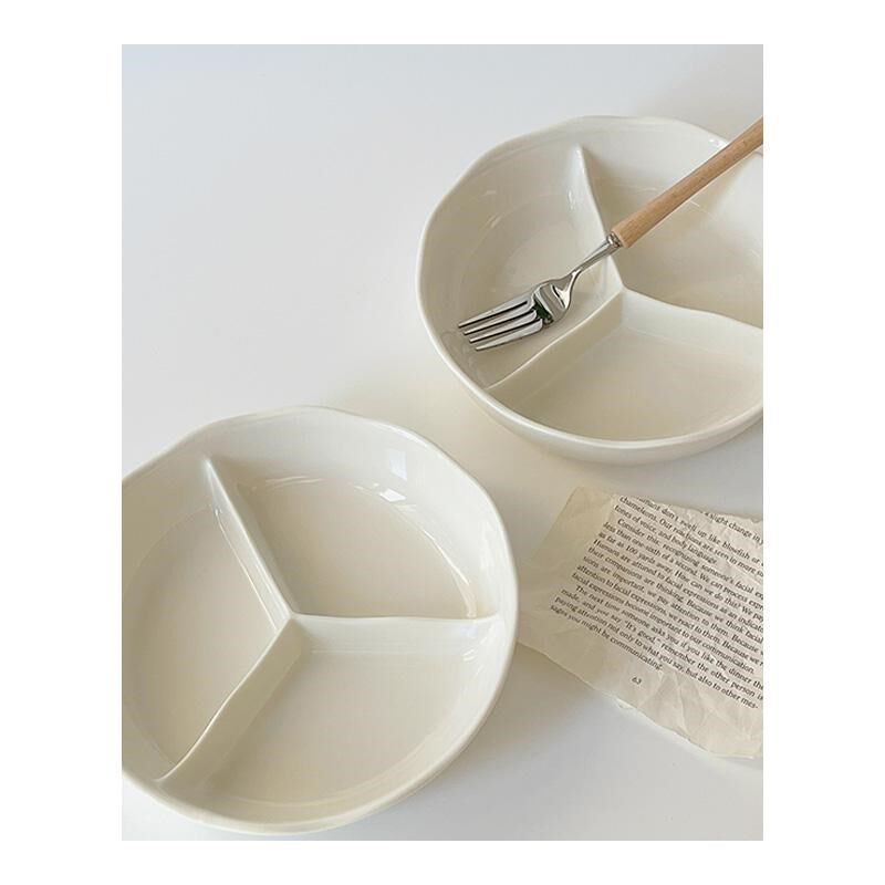 白色简约分格餐盘陶瓷三分格早餐分餐盘分隔餐具盘子碗家用