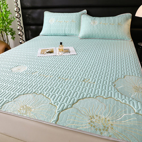 夏季凉感丝绣花乳胶凉席三件套冰丝席空调席宿舍家用可折叠软席垫