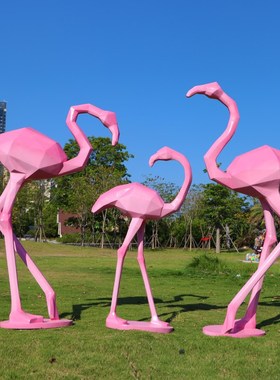 仿真几何火烈f鸟雕塑公园水池婚庆道具橱窗玻璃钢丹顶鹤装饰大摆