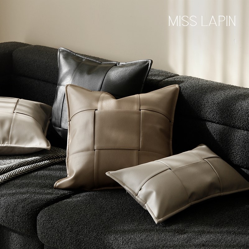 澜品 皮革肌理抱枕轻奢沙发客厅现代简约靠枕春夏季腰枕床头靠垫
