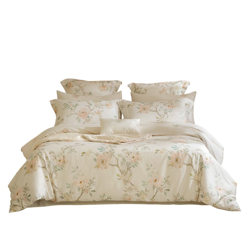 120支双面印花四件套高品质长绒棉全棉贡缎床单被套A类母婴级